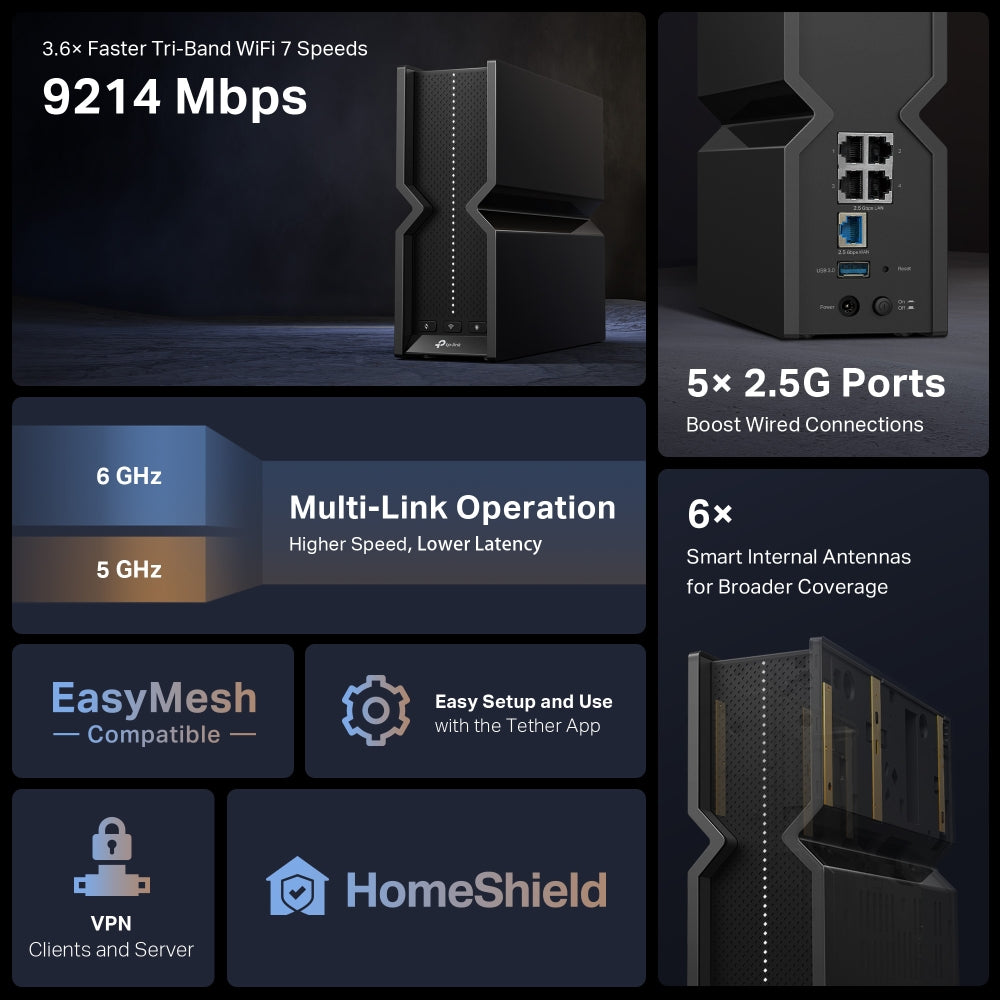 ARCHER BE550 Router Wi-Fi 7 BE9300 de Triple Banda con Puertos Multi-Gigabit