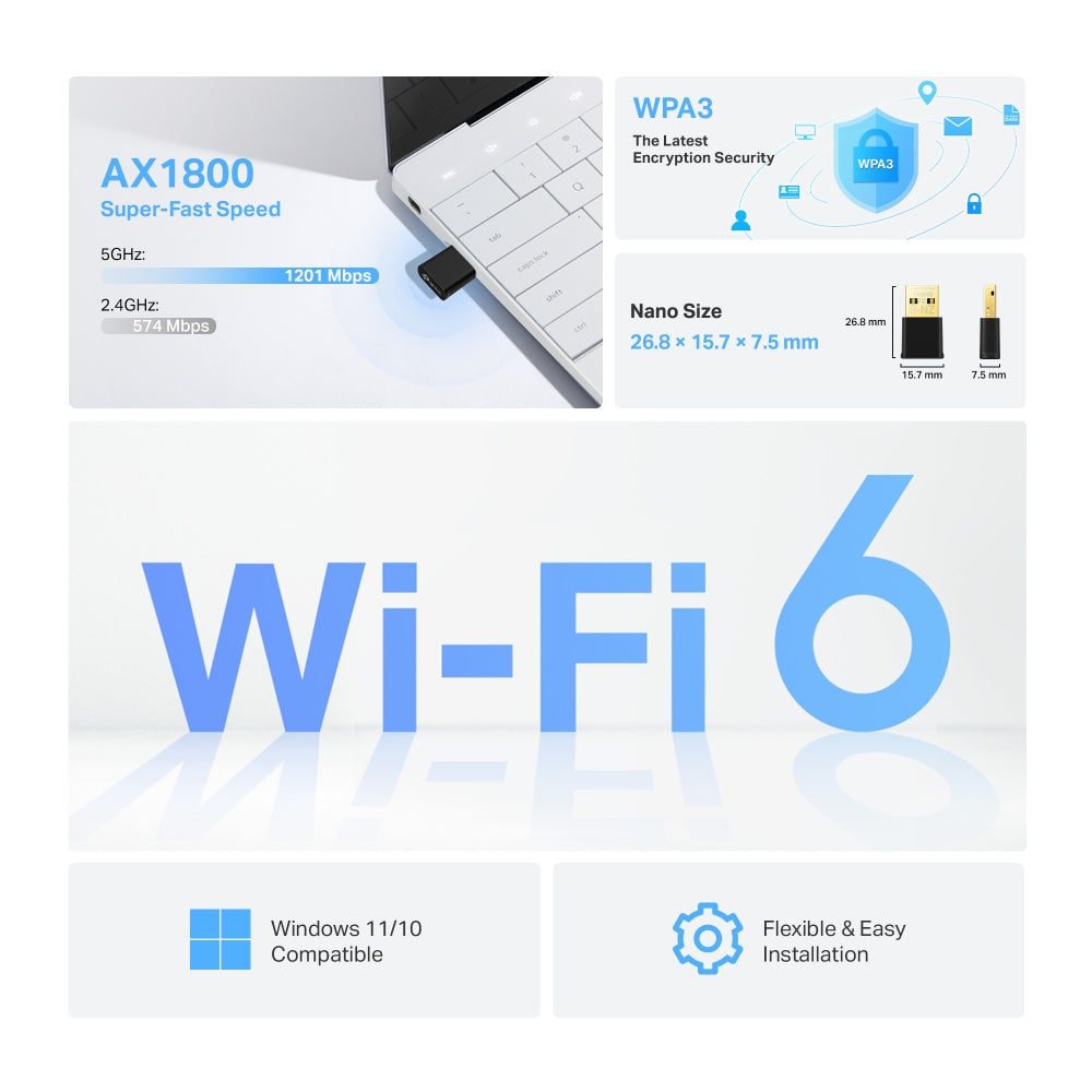 ARCHER TX20U NANO Nano Adaptador Wi-Fi 6 AX1800 USB para PC